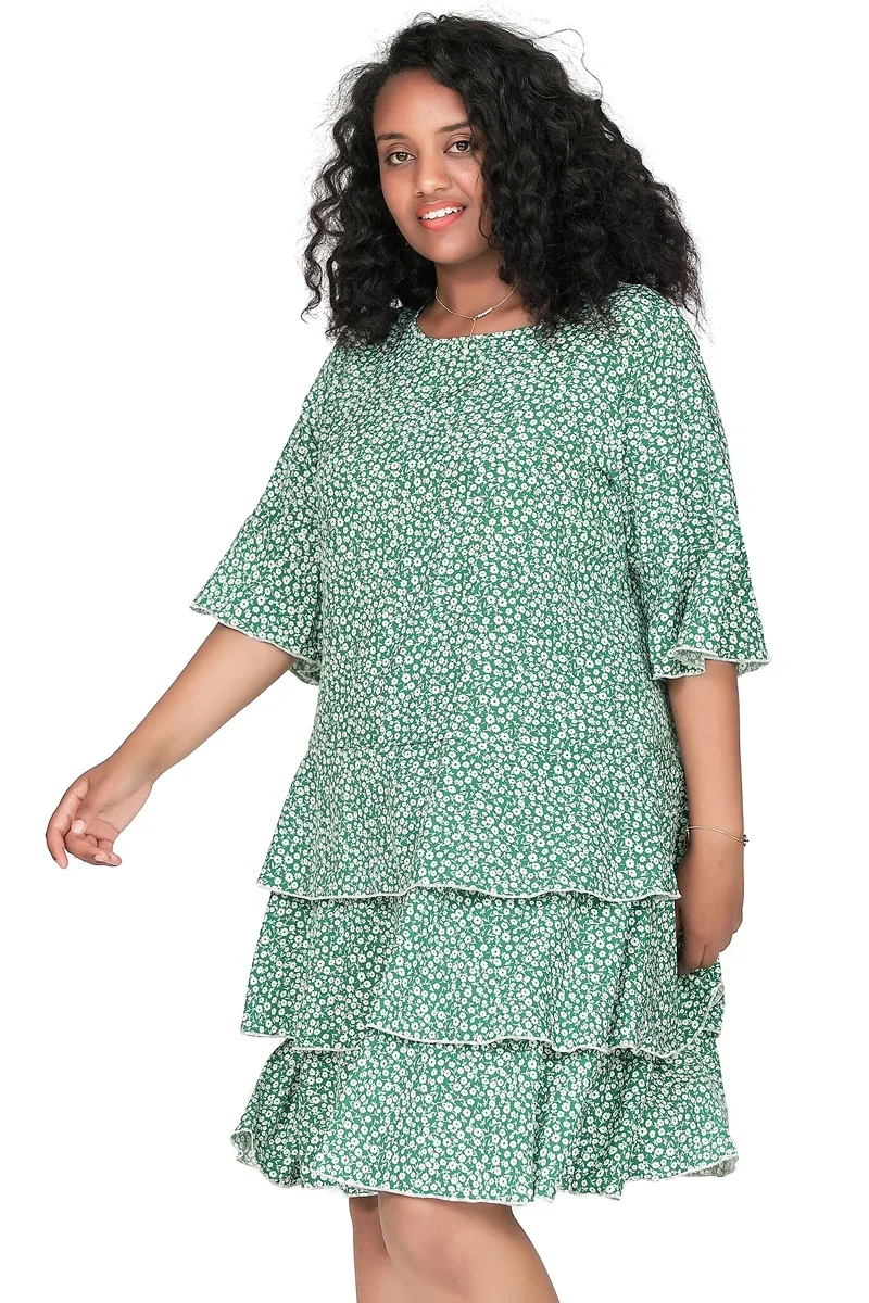 Plus Size 3/4 Sleeve Ditsy Floral Print Boho Dress - Image 4
