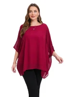 Plus Size Elegant Summer Batwing Sleeve Chiffon Tunic Blouse