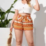 Plus Size Floral Print Elastic Waist Boho Summer Shorts