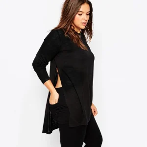 Plus Size Long Sleeve Solid Black Tunic Blouse Sweatshirt