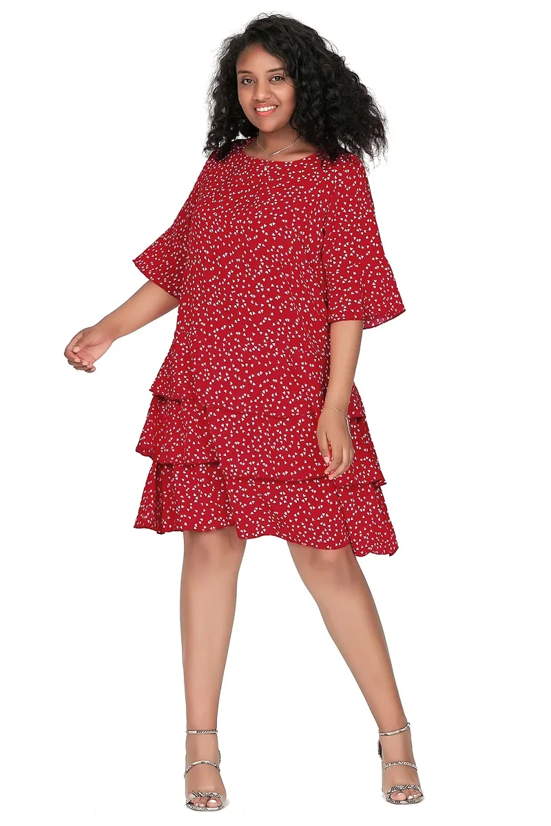 Women's Plus Size 3/4 Sleeve Floral Boho A-line Dress - Image 4