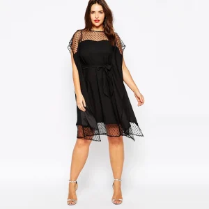 Plus Size Elegant Dot Printed Mesh Party Dress