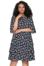 Plus Size 3/4 Sleeve Floral Print Boho Tiered Dress