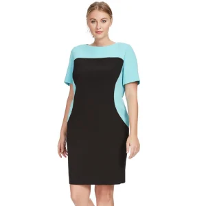 Plus Size Short Sleeve Blue and Black Sheath Work Dress