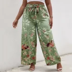 Plus Size Floral Print Wide Leg Bohemian Elastic Waist Pants