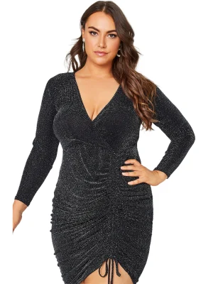 Plus Size Elegant Long Sleeve Ruched Wrap Bodycon Dress
