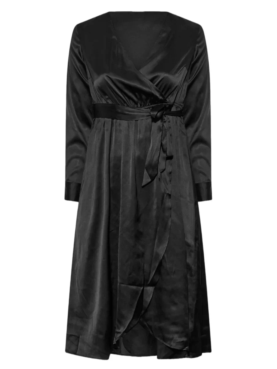 Autumn V-neck Long Sleeve Plus Size Dress with Slit Skirt - Image 5