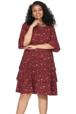 Plus Size 3/4 Sleeve Floral Print Boho Ruffle Dress