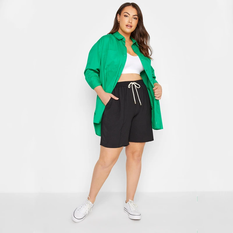 Plus Size Elastic Drawstring Waist Casual Sports Shorts - Image 3