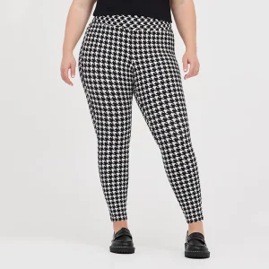 Plus Size Houndstooth Print High Waist Skinny Capri Leggings