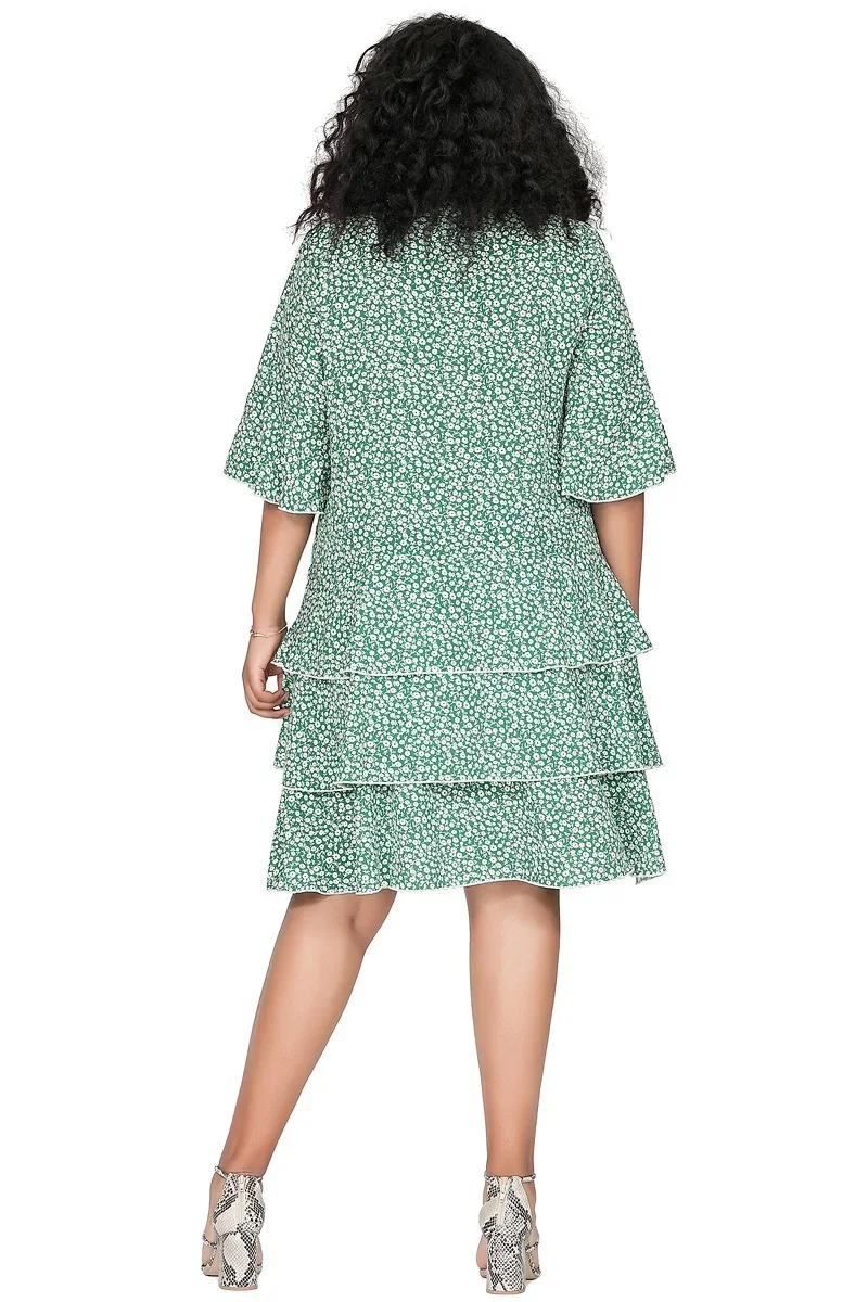 Plus Size 3/4 Sleeve Ditsy Floral Print Boho Dress - Image 5
