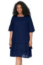 Plus Size 3/4 Sleeve Chiffon Cocktail A-line Ruffle Dress
