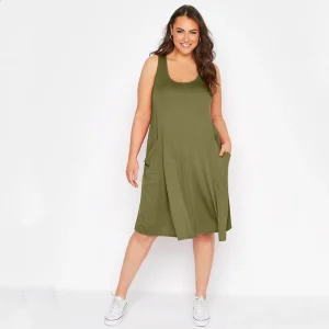 Plus Size Sleeveless Elegant Tank Dress with Drape Pockets