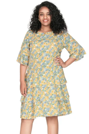 Plus Size 3/4 Sleeve Floral Print Boho A-line Dress
