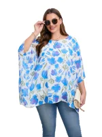 Plus Size Elegant Summer Chiffon Batwing Sleeve Tunic Blouse