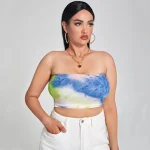 Plus Size Sexy Summer Tie Dye Strapless Crop Top