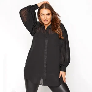 Plus Size Long Pleat Sleeve Loose Elegant Tunic Blouse