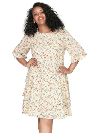 Plus Size 3/4 Sleeve Floral Print Boho A-line Dress