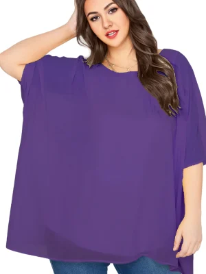 Plus Size Elegant Summer Chiffon Batwing Sleeve Tunic Blouse