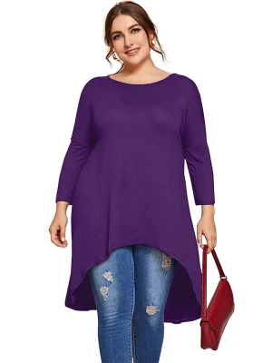 Plus Size Long Sleeve Hi-Low Tunic Flare Swing Top