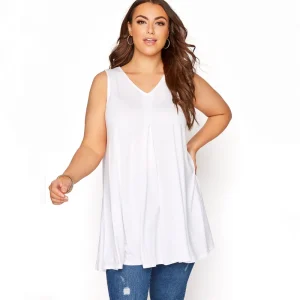 Plus Size V-neck Sleeveless Pleated Longline Tunic Top