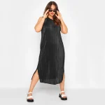 Plus Size Sleeveless Plisse Midi Tank Dress with Side Slit