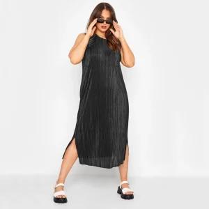 Plus Size Sleeveless Plisse Midi Tank Dress with Side Slit