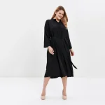 Plus Size Sashes Long Sleeve Shirt Dress for Women