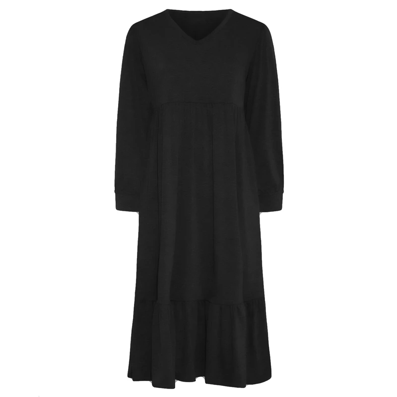 Plus Size Elegant Spring Autumn Smock V-neck Midi Dress - Image 4