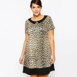 Plus Size Leopard Print Peter Pan Collar Summer Tunic Dress