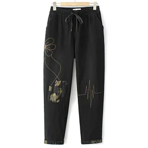 Plus Size Women’s High Waist Embroidered Denim Harem Pants