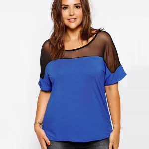 Plus Size Summer Casual Mesh Patchwork Short Sleeve T-shirt