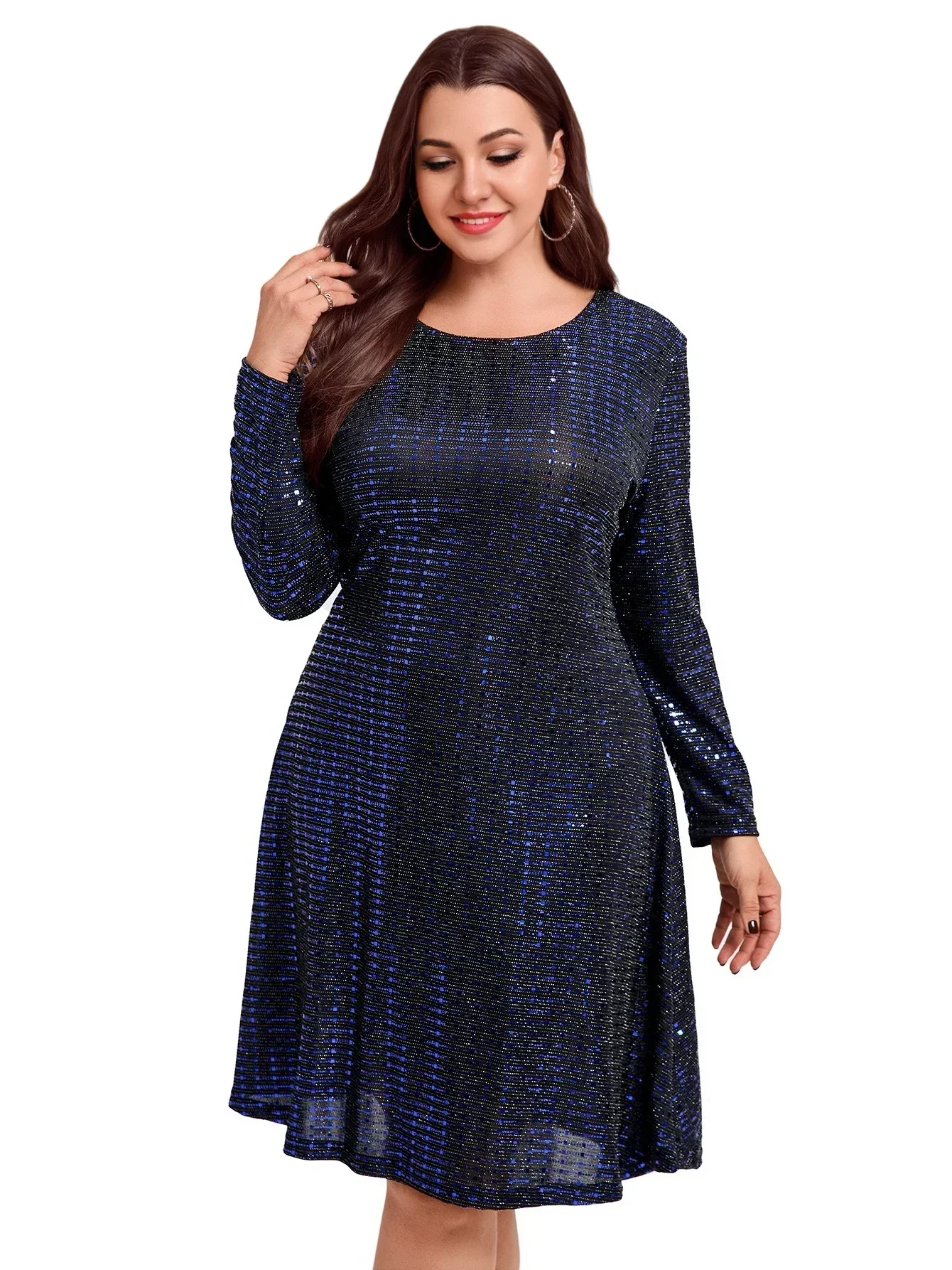 Plus Size Women's Elegant Metallic Swing Midi Dress - Image 3