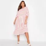 Plus Size Summer Striped Smock Dress with Tie Sleeves