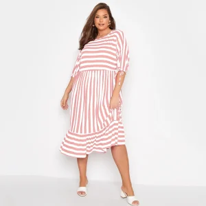 Plus Size Summer Striped Smock Dress with Tie Sleeves