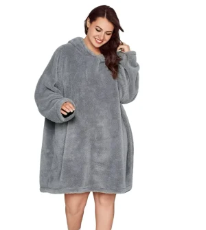 Plus Size Long Sleeve Fleece Hoodie Dress for Women