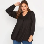 Plus Size Long Sleeve Pleated Front Swing Tunic Top