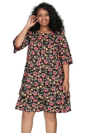 Plus Size Women's Long Sleeve Boho Floral Tunic Top