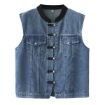Plus Size Chinese Style Button Sleeveless Denim Waistcoat