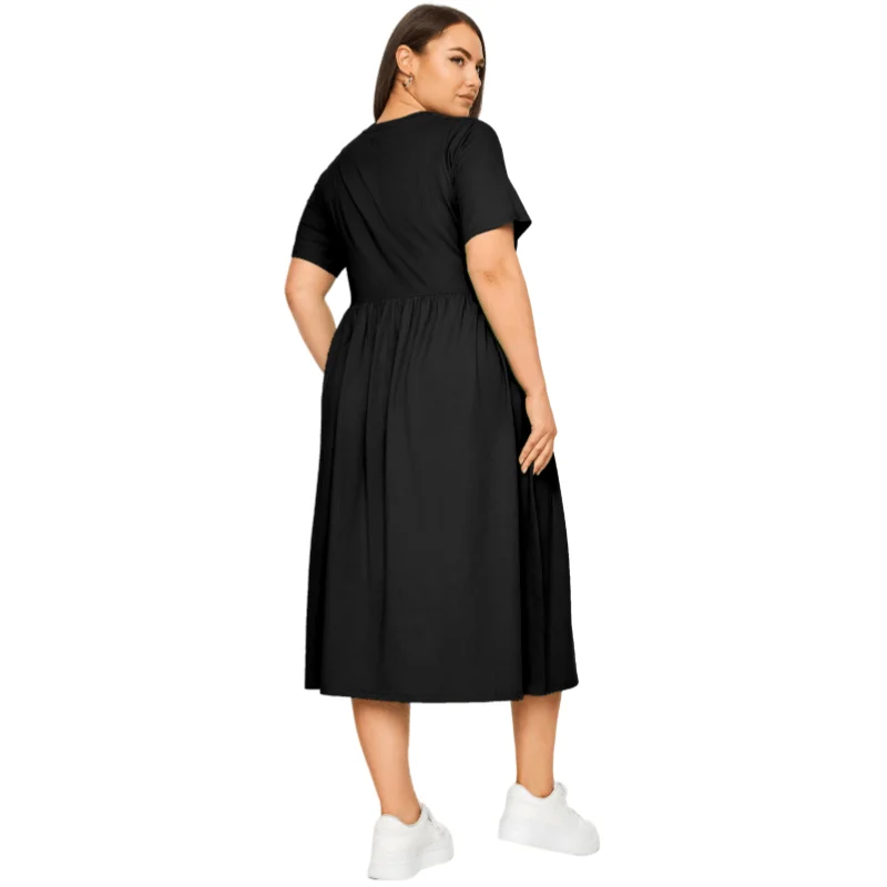 Plus Size Summer Solid Color Casual Cotton T-shirt Dress - Image 3