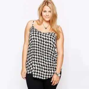 Plus Size Houndstooth Print Spaghetti Strap Casual Cami Top