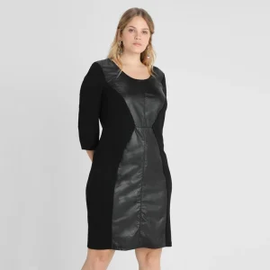 Plus Size Elegant Knee-Length Black PU Sheath Office Dress