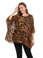Plus Size Elegant Summer Batwing Sleeve Chiffon Blouse