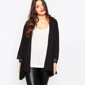 Plus Size Lace Patchwork Long Sleeve Kimono Cardigan
