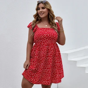 Plus Size Square Neck Floral Boho Summer Beach Dress