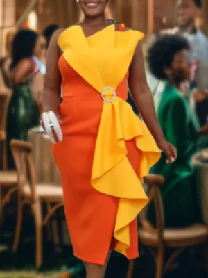 Sexy Yellow Tube Top Dress with Ruffles for Women