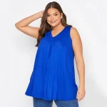 Plus Size V-neck Summer Sleeveless Pleated Longline Tunic Top