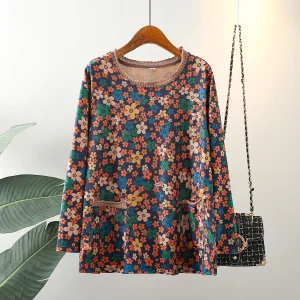 Plus Size Women’s Floral Long Sleeve T-Shirt with Pockets