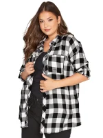 Plus Size Elegant Oversize Black and White Check Shirt
