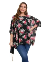Plus Size Bohemian Batwing Sleeve Chiffon Summer Blouse